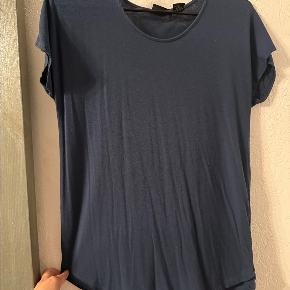 Adrienne Vittadini Navy Short Sleeve Scoop Neck Tee